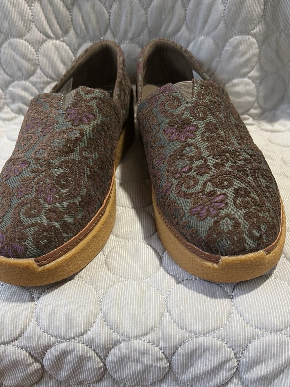 Toms Brown and Purple Floral Jacquard Slip-Ons